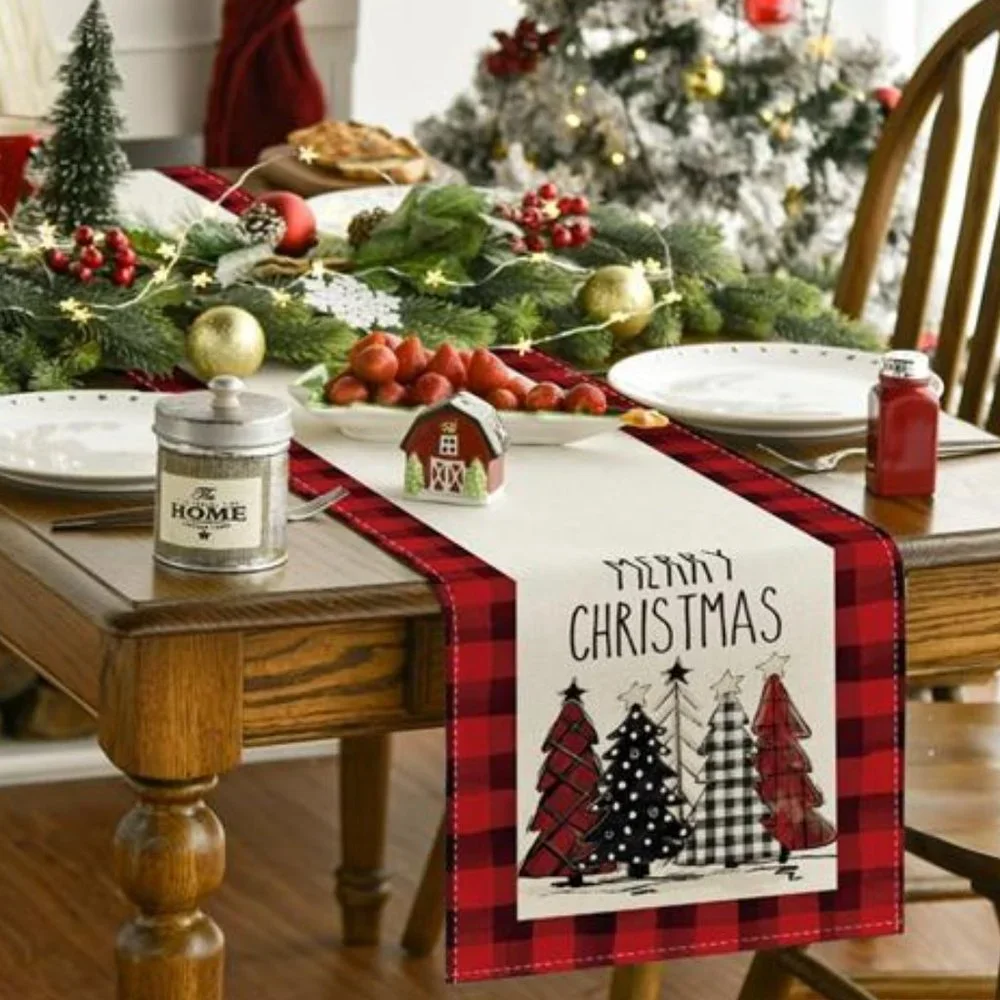 Christmas Table Runner Holiday Decoration Decorative Cloth Plaid Cottage Decor